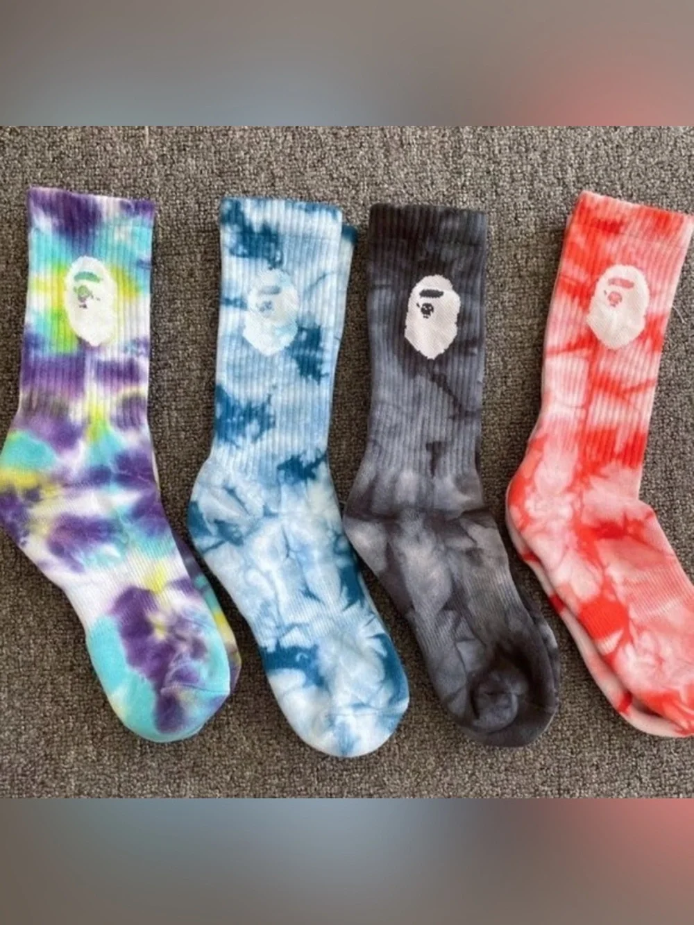 4 pair Bape A Bathing Ape Big Head Tie Dye High socks Set of 4